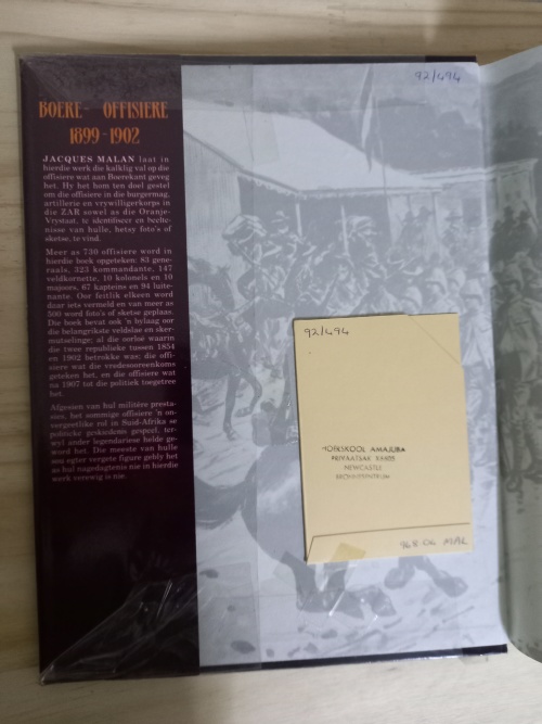 Die Boere-Offisiere 1899-1902 deur Jacques Malan (1990 Skaars boek)