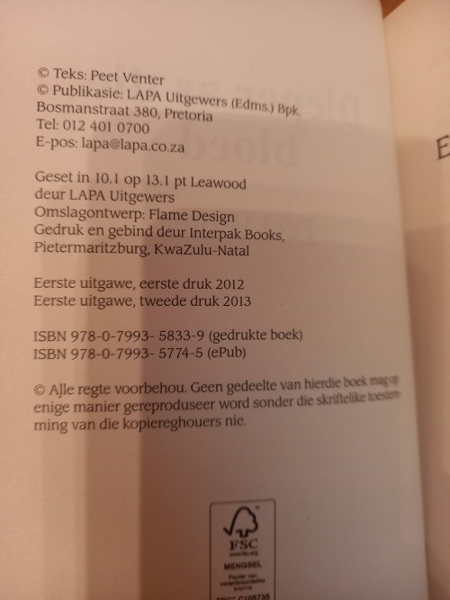 Dieper as die Bloed deur Peet Venter (2013 druk)