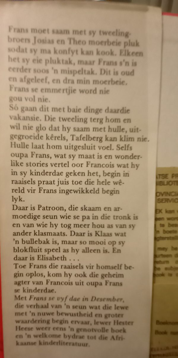 Frans se vyf dae in Desember - Hester Heese (1977)