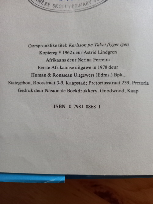 Karelsen vlieg weer deur Astrid Lindgren (1ste uitgawe 1978)
