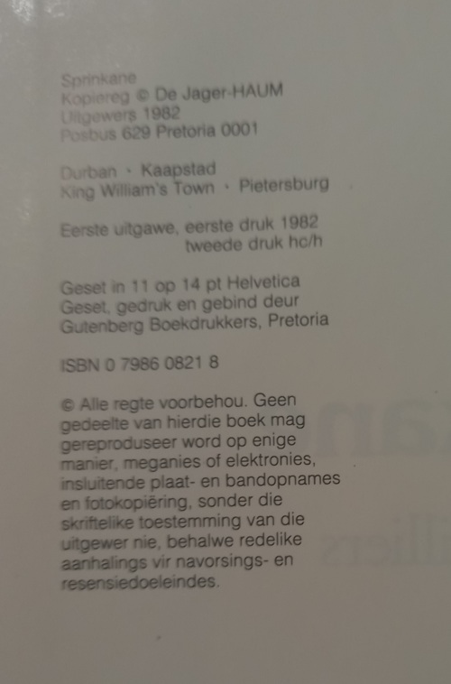 Die insig-reeks: sprinkane - W M de Villiers 1982